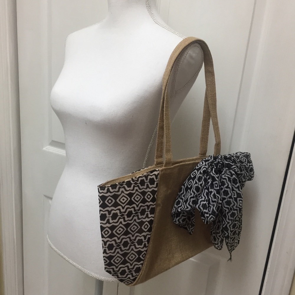 Burlap Tote-Style Handbag